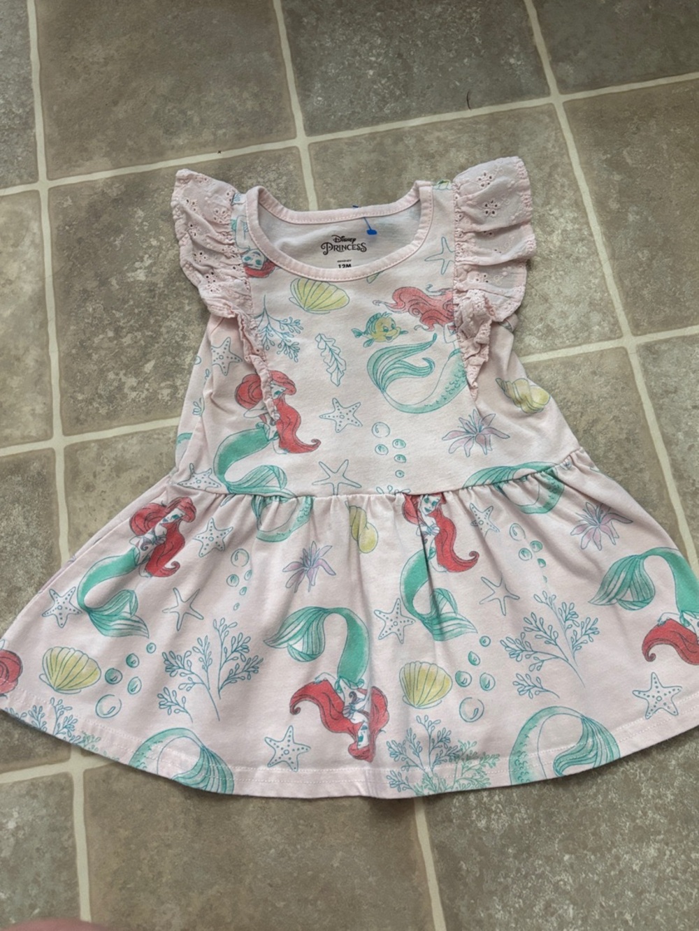 12M Disney Princess Pink Ariel Mermaid Print Dress for Kids